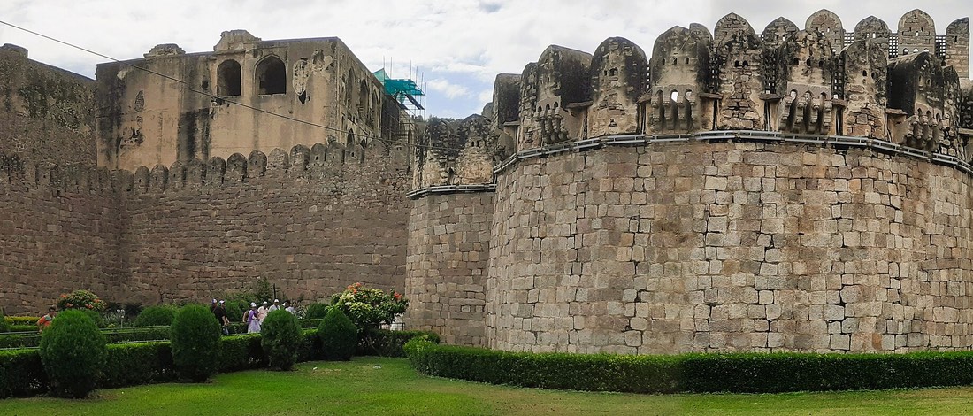 Granite boulders and stone ramparts of Golconda Fort, Hyderabad