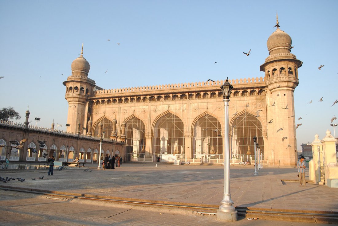 The Mecca Masjid mosque beside the Charminar in the old city of Hyderabad