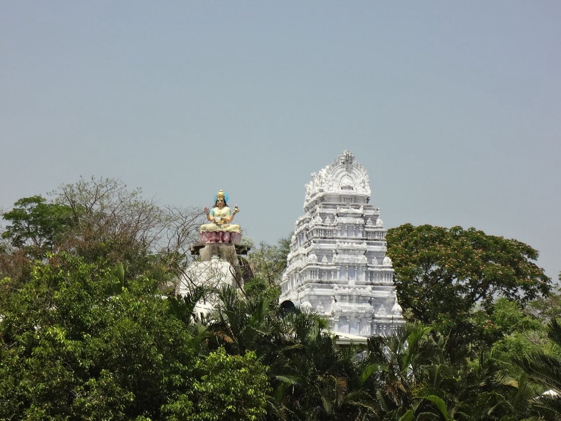 The white gopuram of the Gnana Saraswati temple at Basara, Telangana